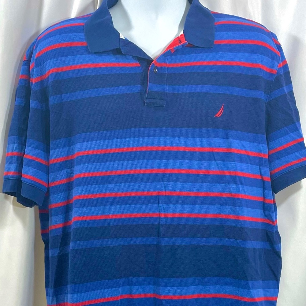Nautica Blue & Purple Striped Polo Shirt XL